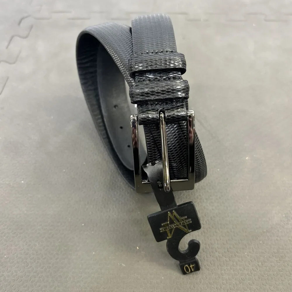 NEW Men's Warehouse Black Genuine Italian Calfskin Belt Size 44 Embossed Charity